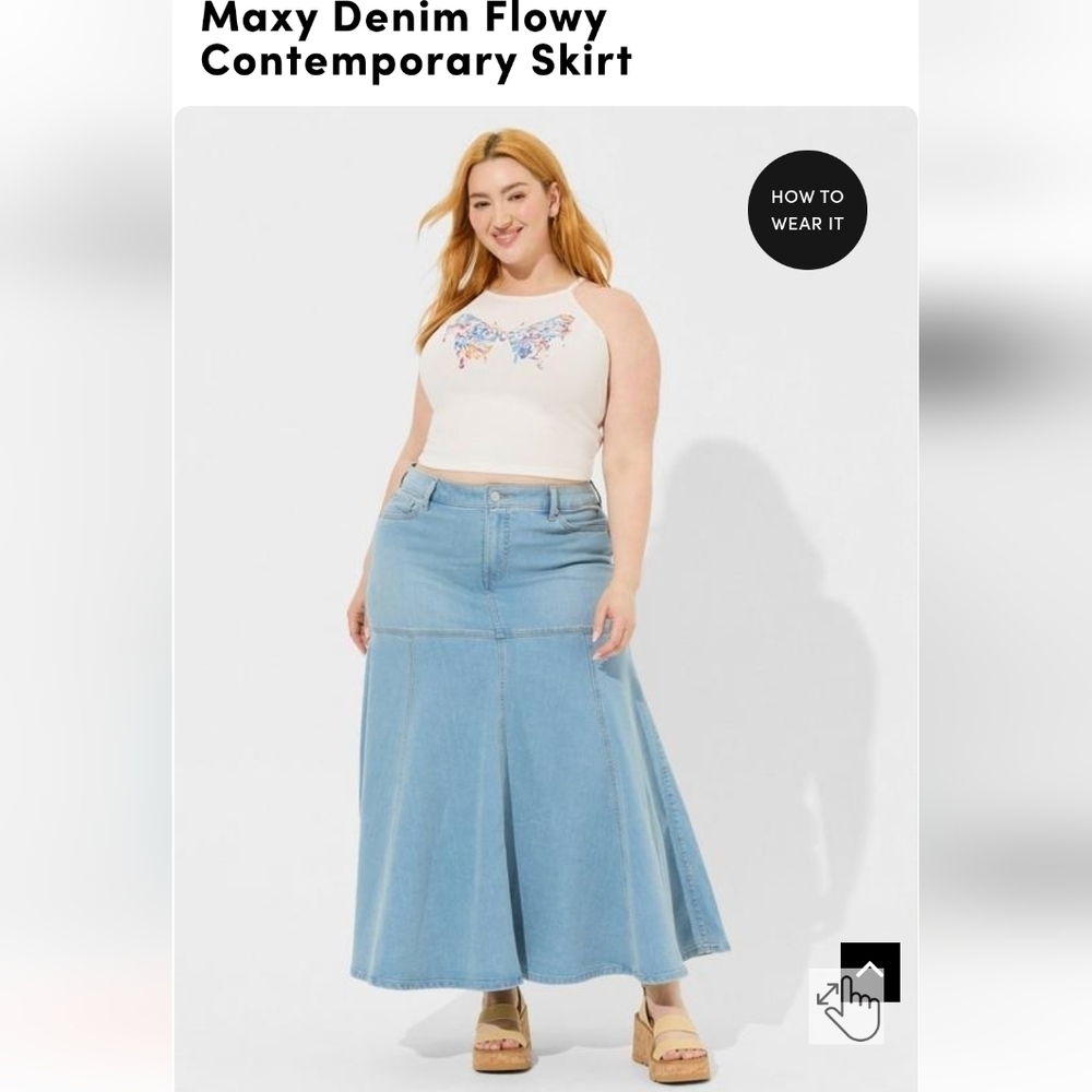 Torrid Maxy Denim Flowy Contemporary jean Skirt 0x (Size 10 fits size 14)